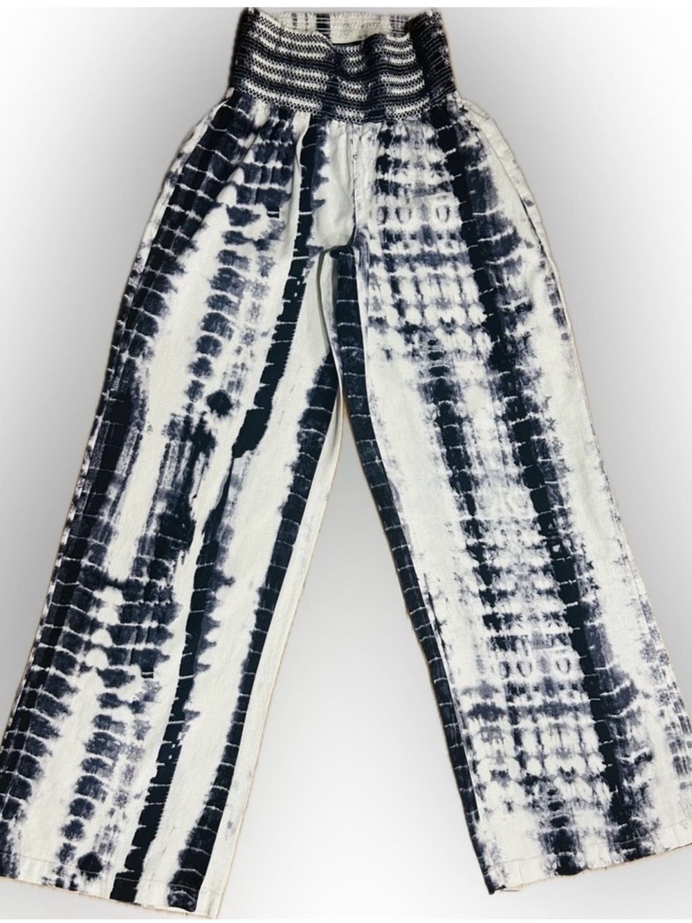 LN Rewash cream/black/charcoal tie-dye wide-leg pants/waist 24”-32”